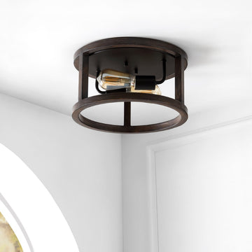 Atelier 12.75" Iron Rustic Industrial LED Flush Mount - JONATHAN Y